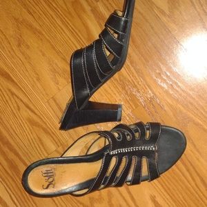 Sofft brand black strappy mule-style sandals, size 8